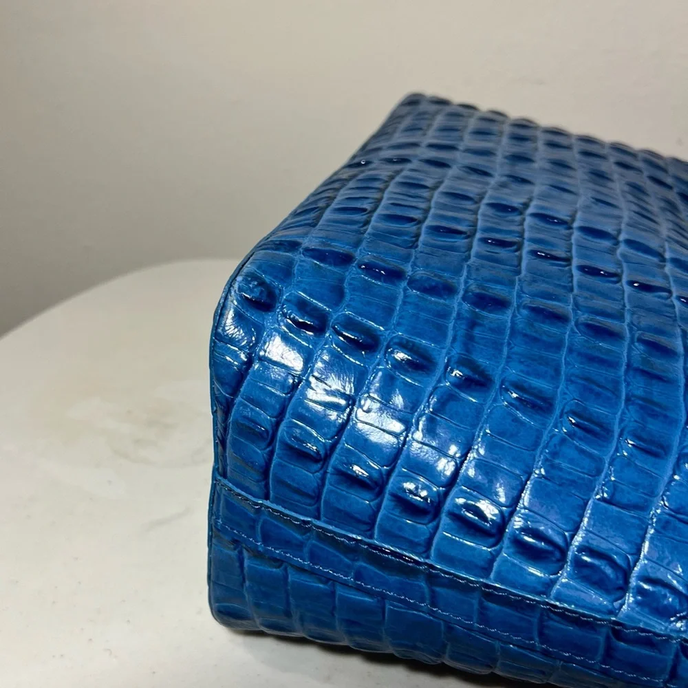 BRAHMIN DUXBURY Blue Crocodile Embossed Handbag 14 x 9.5 x 5 - Picture 7 of 11